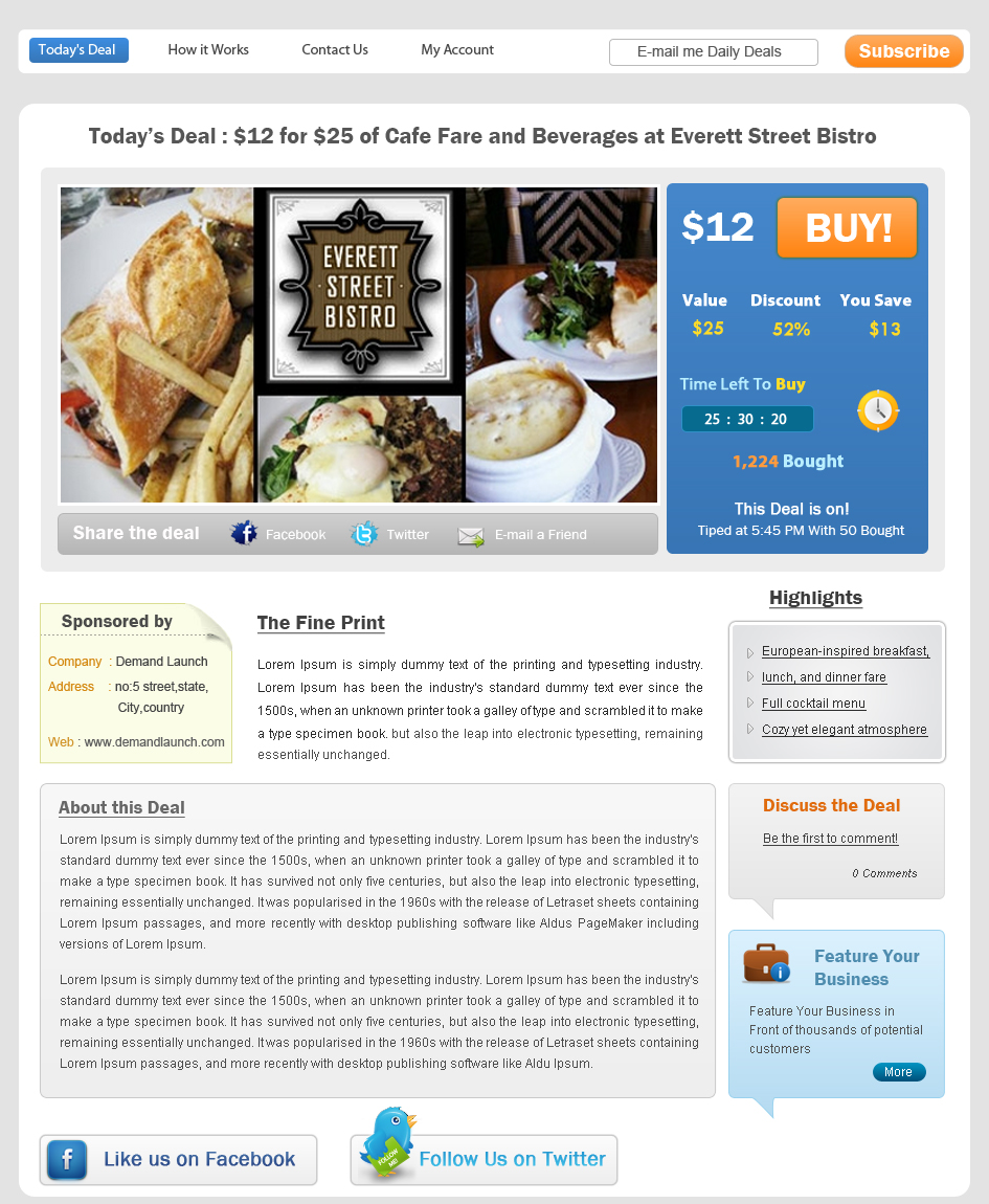 Daily Deal Site  Page Design, a  & Mobile Design project by